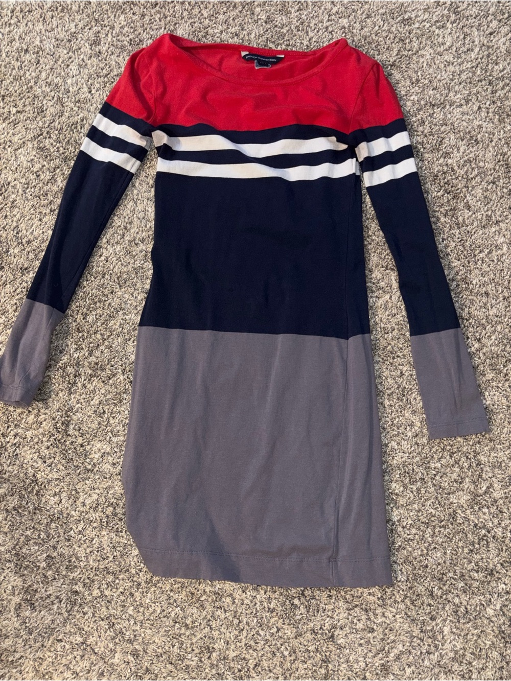 French Connection Red, Navy & Gray Long Sleeve Colorblock Dress